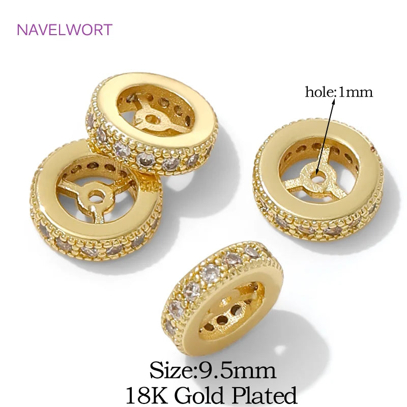 18K Gold Plated Round Wheel Spacer Beads For Jewelry,Beads Separators For Bracelets,DIY Beading Jewelry Making Accessories