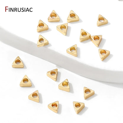 14K Gold Plated Brass 3mm Spacer Beads,Beads Separator,Metal Triangular Loose Beads For DIY Bracelet Necklace Making Accessories