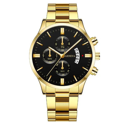 fashion calendar watch trend sports men's steel band wristwatch business pop hand jewellery set waterproof men's watch