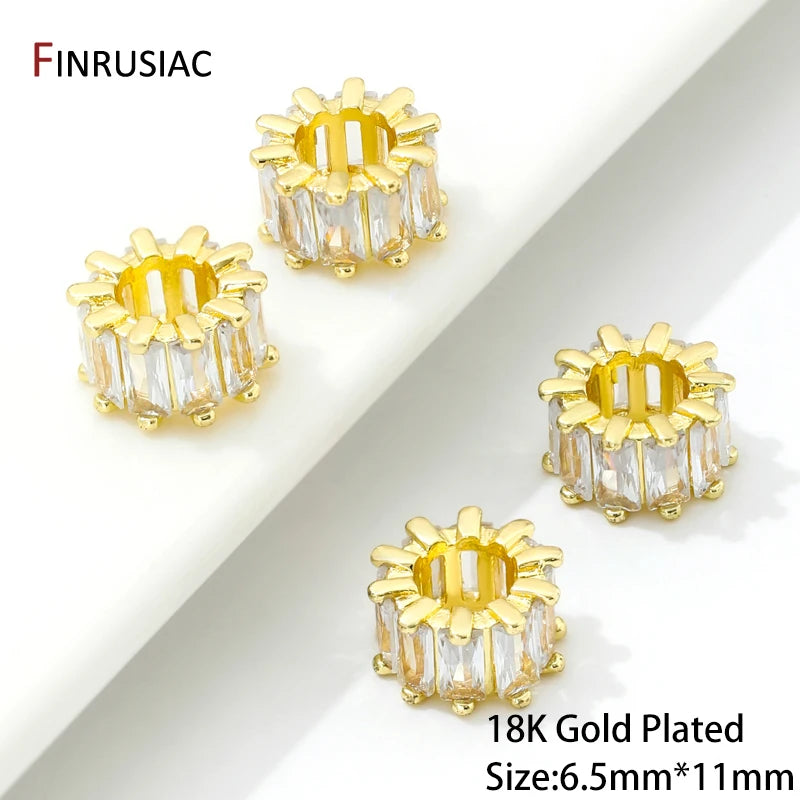 18K Gold Plated Zircon Crystal Spacer Beads Accessories For Bracelets,Bead Separators For Jewelry Making DIY Beading Material