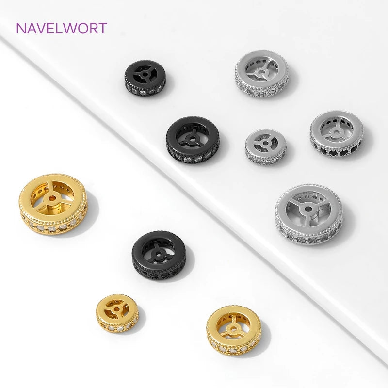 18K Gold Plated Round Wheel Spacer Beads For Jewelry,Beads Separators For Bracelets,DIY Beading Jewelry Making Accessories