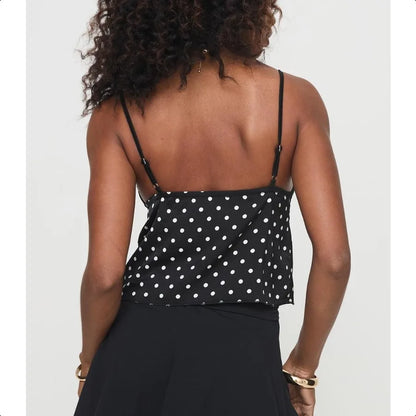 Women Polka Dot Y2k Cami Tank Top Halter Neck Spaghetti Strap Going Out Tops