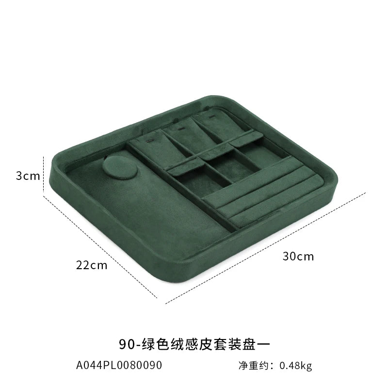 Velvet Jewelry Tray Set Multi-Compartment Storage for Rings Earrings Necklaces Watches Jewellery Organizer Tray Green