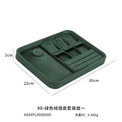 Velvet Jewelry Tray Set Multi-Compartment Storage for Rings Earrings Necklaces Watches Jewellery Organizer Tray Green
