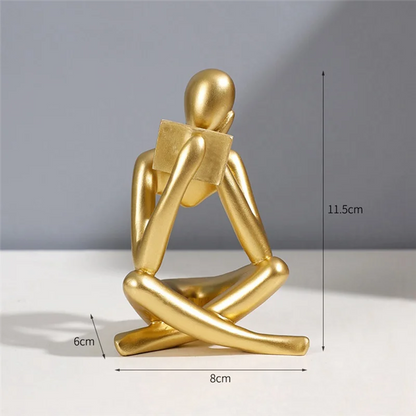 AB68 Thinkers Sculptures,Gold Thinkers Resin Statue Reading Ornament,Thinkers Sculpture Decoration, Modern Book Decor Durable A