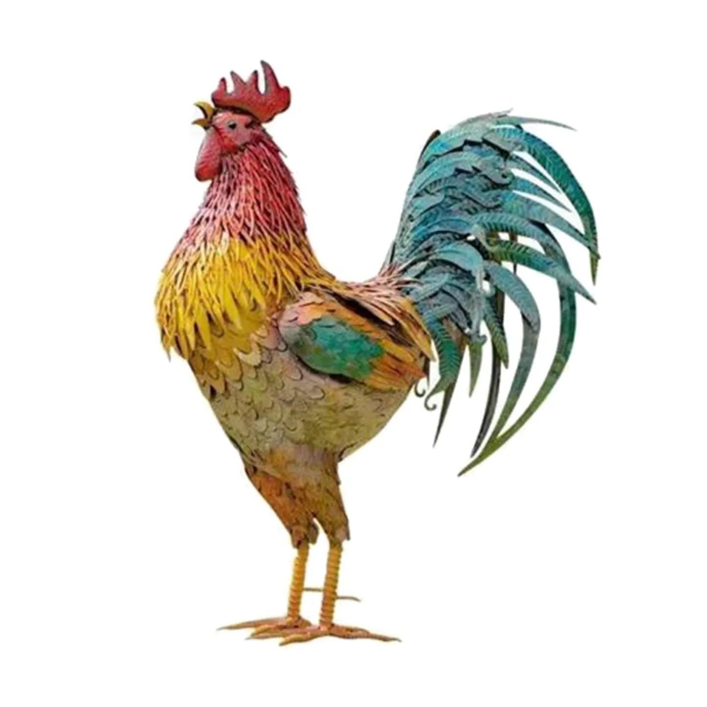 Iron Rooster Sculpture Metal Rooster Décor Lifelike Metal Rooster Figurine Rust-Proof Iron Chicken Carved Sculpture Standing