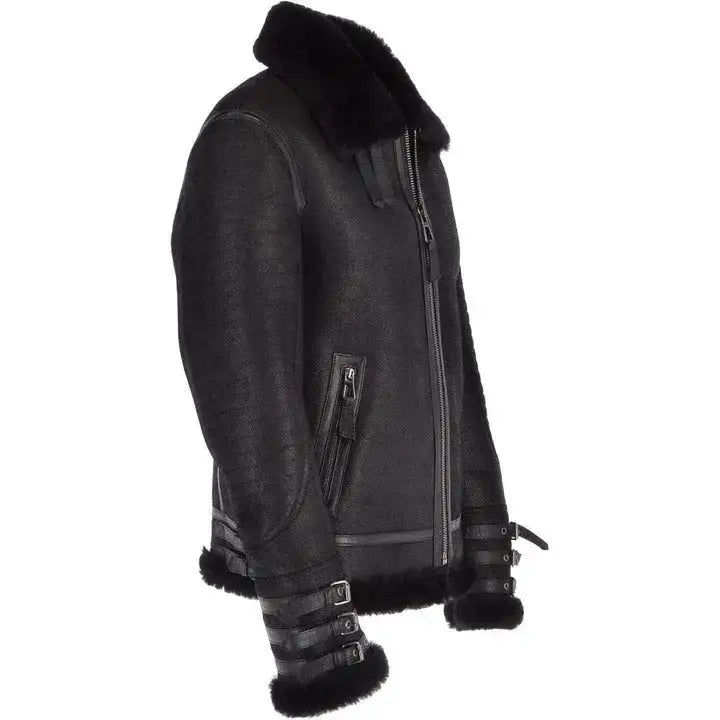 Men's Black Aviator Flight Bomber Jacket – Shearling Lined Leather-2