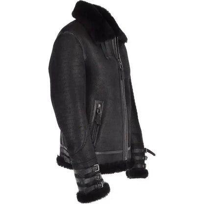 Men's Black Aviator Flight Bomber Jacket – Shearling Lined Leather-2