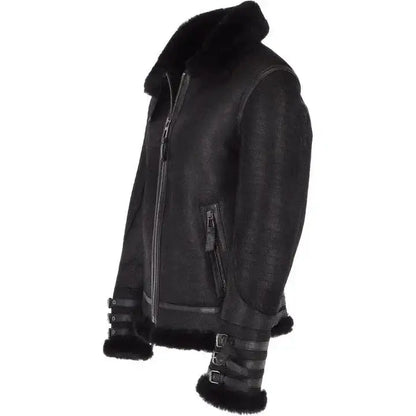 Men's Black Aviator Flight Bomber Jacket – Shearling Lined Leather-3