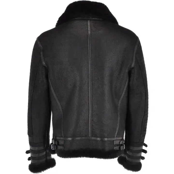 Men's Black Aviator Flight Bomber Jacket – Shearling Lined Leather-1
