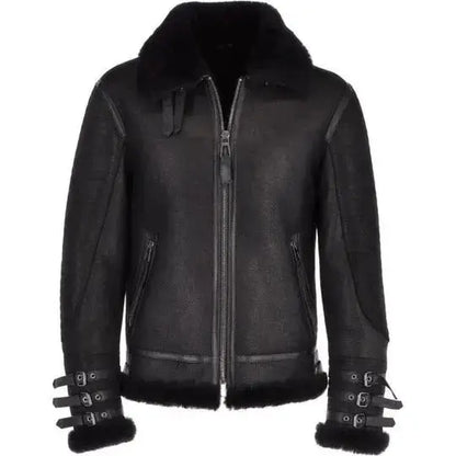 Men's Black Aviator Flight Bomber Jacket – Shearling Lined Leather-0