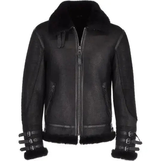 Men's Black Aviator Flight Bomber Jacket – Shearling Lined Leather-0