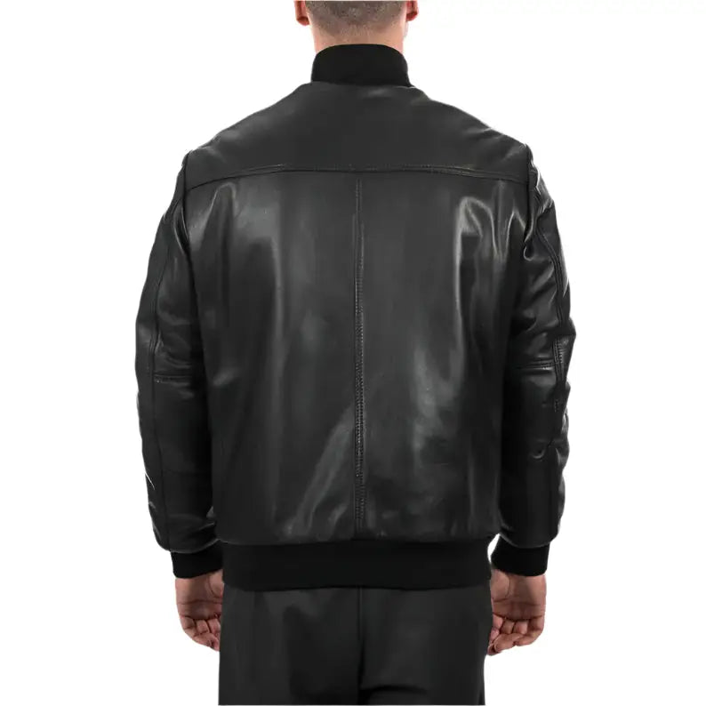 Mens Black Lambskin Leather Bomber Jacket-3