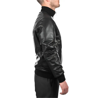 Mens Black Lambskin Leather Bomber Jacket-2