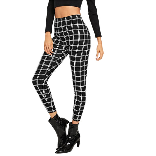 Wide Waist Plaid Leggings Elegant Office Lady Skinny Women Autumn Workwear Highstreet Minimalist Leggings